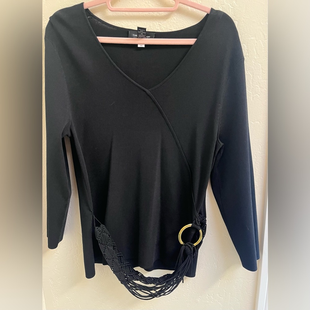 Cable & Gauge Black Blouse with Gold Accent